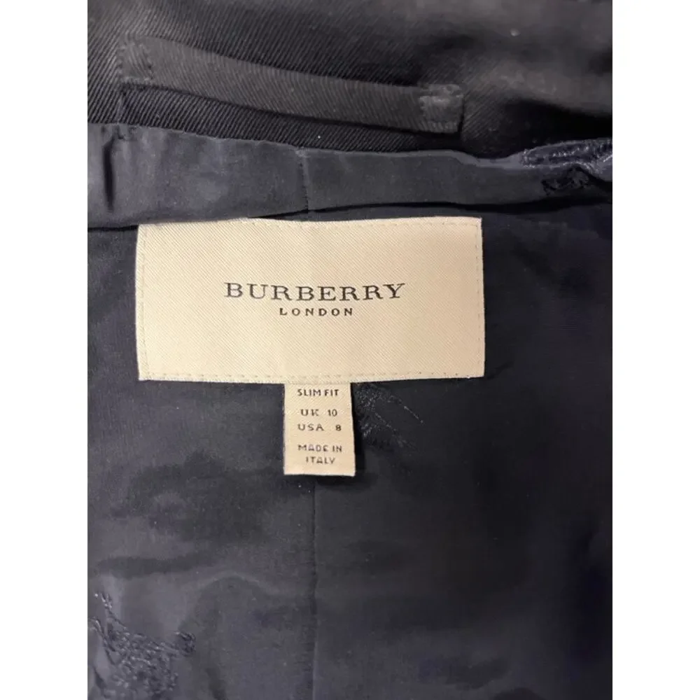 BURBERRY LONDON Blue Navy Wool Mock Neck Slim Fit Blazer Jacket US 8 - Picture 4 of 5